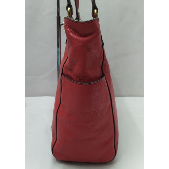 Fossil Red Leather Double Handles Zipper Closure Tote Shoulder Bag - Picture 5 of 16